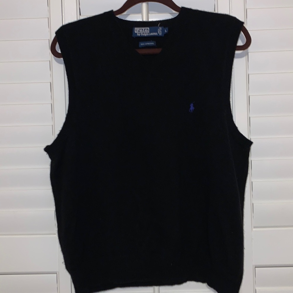 Polo Black Wool Sweater Vest
